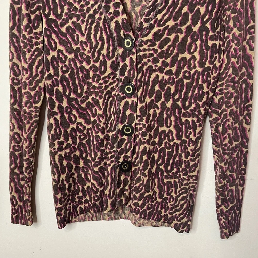 TORY BURCH Lightweight Merino Wool Leopard Print Button-Up Cardigan, Small‎